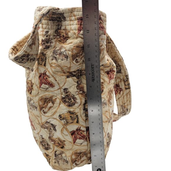 Vtg Quilted Horse Print Tote Bag With Reversible Interior Red Rope Pattern - Picture 9 of 16